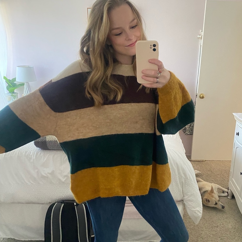 H&M oversized color block knit Crewneck sweater size large - Picture 8 of 10